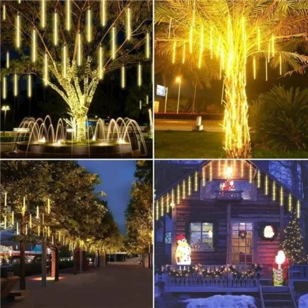 2-Pack Extendable Meteor Shower Christmas Lights Outdoor, Waterproof